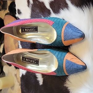 J.RENEE SUEDE CROCO MULTI PATCHWORK PUMPS New